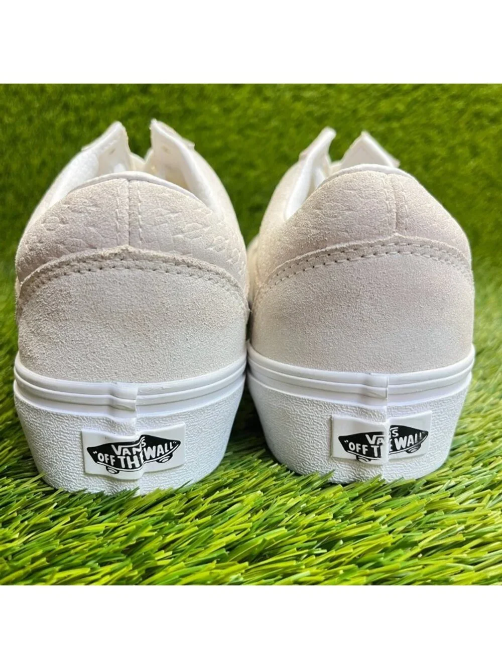 Vans Old Skool Platform Mens Size 8.5 Beige White Athletic Skate Shoes Sneakers